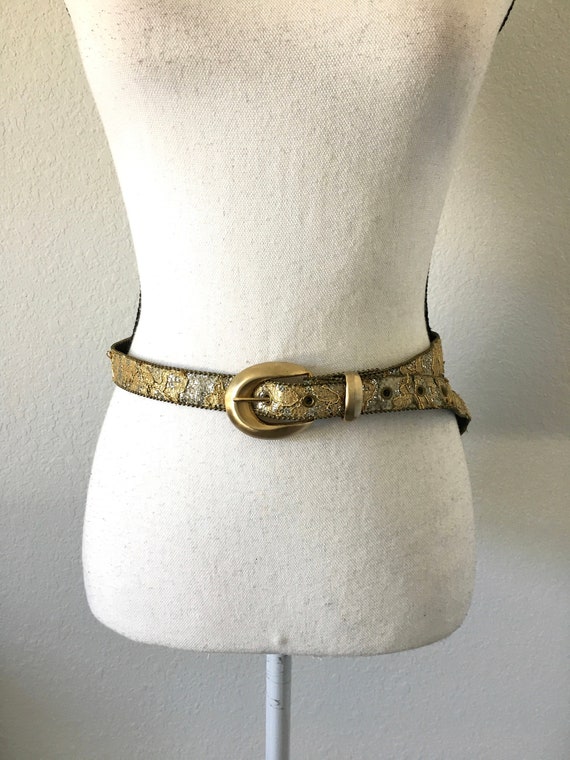 1980s Gold and Silver Lace Belt, Vintage Metallic 