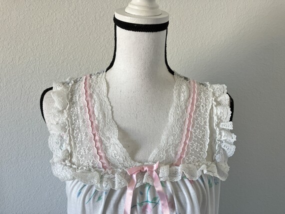 1980s Floral Nightie, Vintage Lace Bodice Nightgo… - image 3