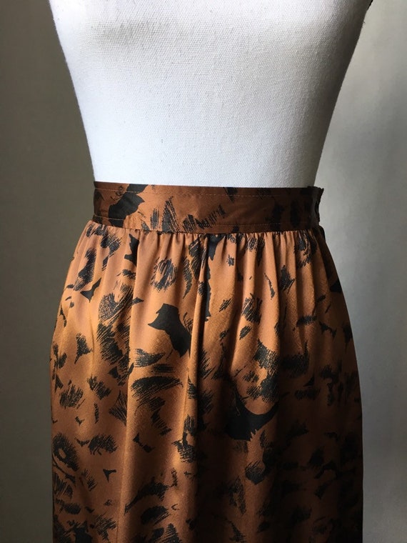 1980s Abstract Floral Print Skirt, 1980s Copper S… - image 5