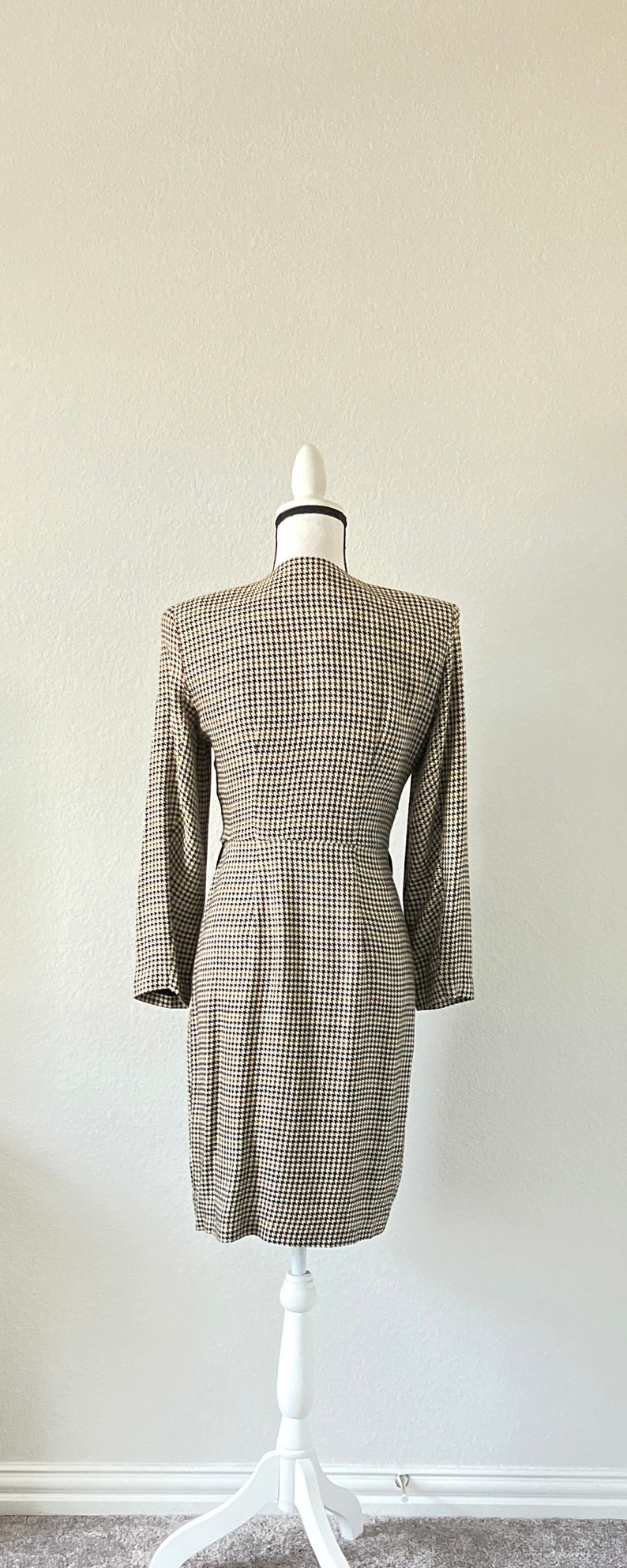 1980s Autumn Houndstooth Dress, Vintage Checkered Button Down Dress image 6