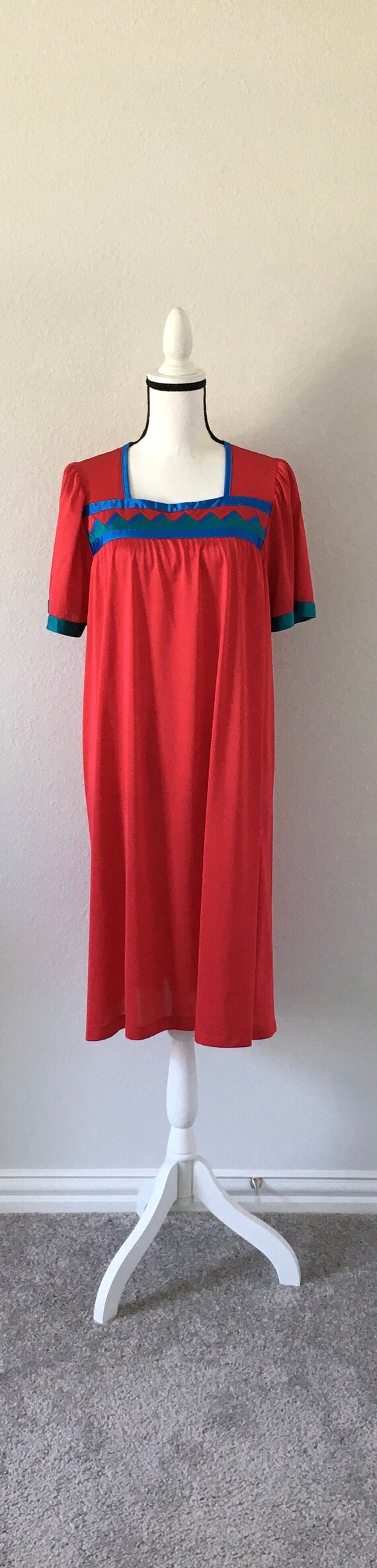 1970s Red Satin Nightgown, Vintage Colorful Sleep… - image 2