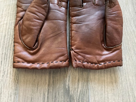 1980s Brown Leather Gloves, Vintage Gloves with C… - image 5