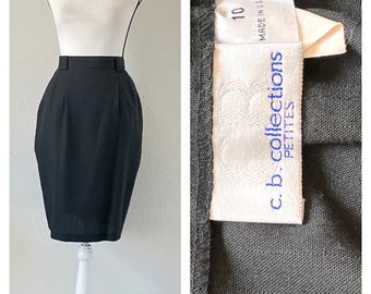 1980s Black Straight Skirt, Vintage High Waisted Skirt