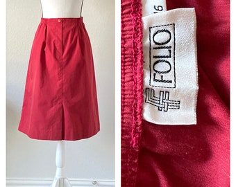 1980s Cotton A Line Skirt, Vintage Red Midi Skirt