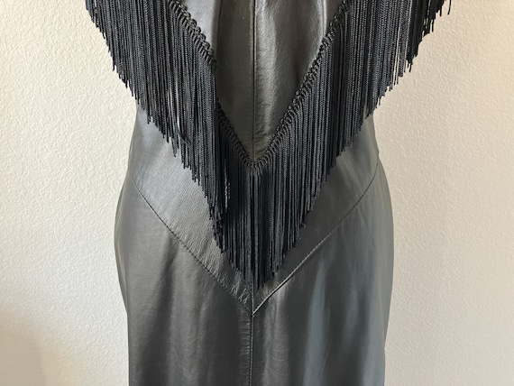 1980s Rocker Chick Leather Dress with Fringe, Sex… - image 4