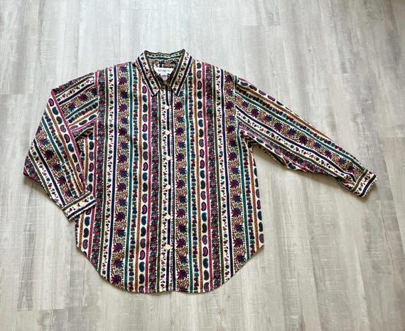 1990s Mixed Pattern Cotton Button Up Shirt - image 7