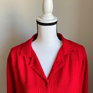 1970s Red Textured Polyester Blouse, Vintage Blouse with Swirl Pattern image 3