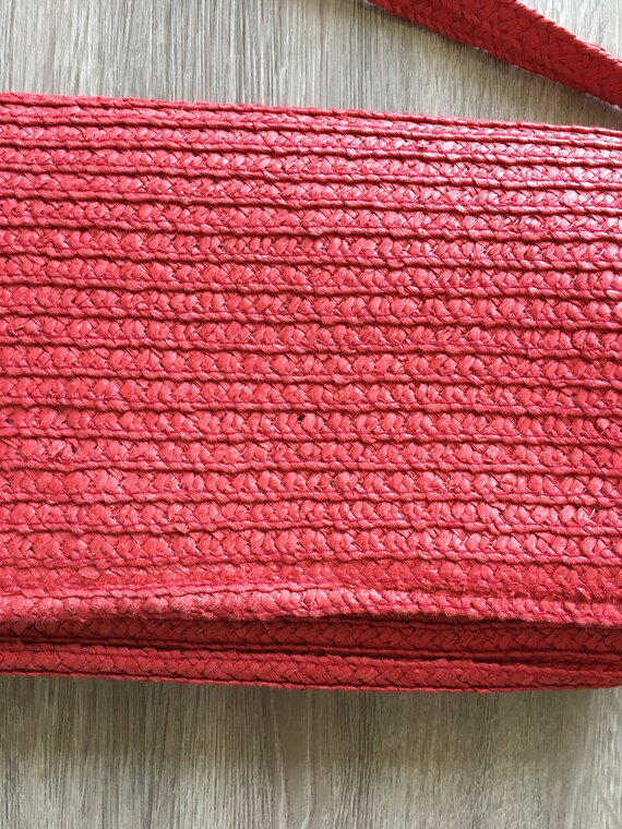 1980s Red Straw Wristlet, Vintage Raffia Purse - image 8