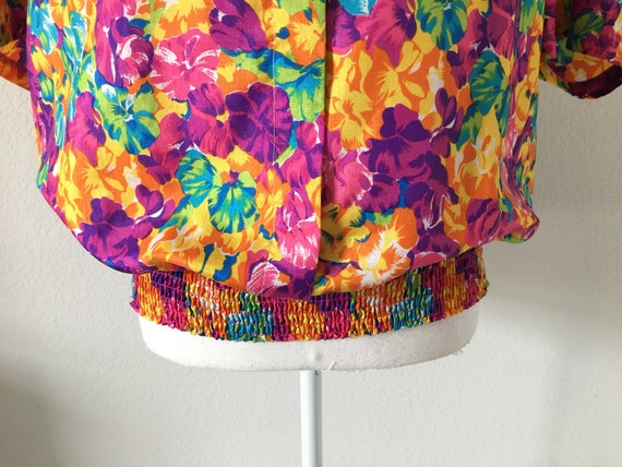 1980s Bright Floral Blouse, Vintage Silky Sweatsh… - image 4