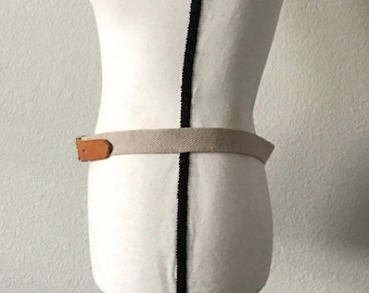 Vintage Leather Canvas Belt 80’s Preppy‎ Classic Stacked Vintage 1980s Canvas Leather Belt | Preppy Style Size 34  main image 3