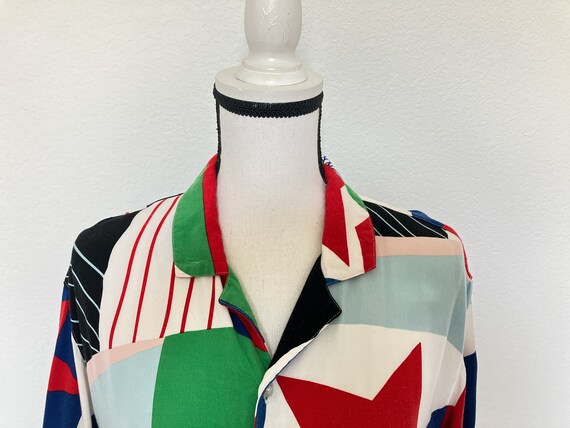 1990s Abstract Print Graphic Multicolored Shirt - image 3