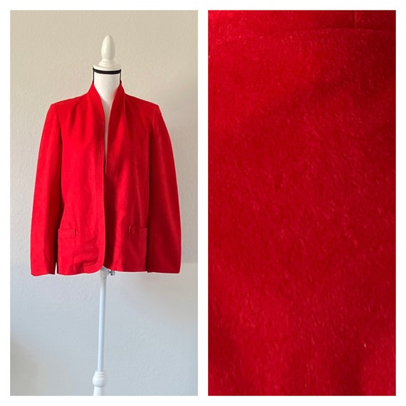 1980s Red Faux Suede Blazer, Vintage Soft Microfib