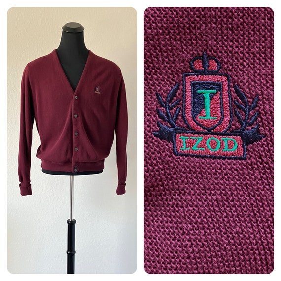 Vintage Izod Logo Cardigan, 1980s Maroon Golf Swea