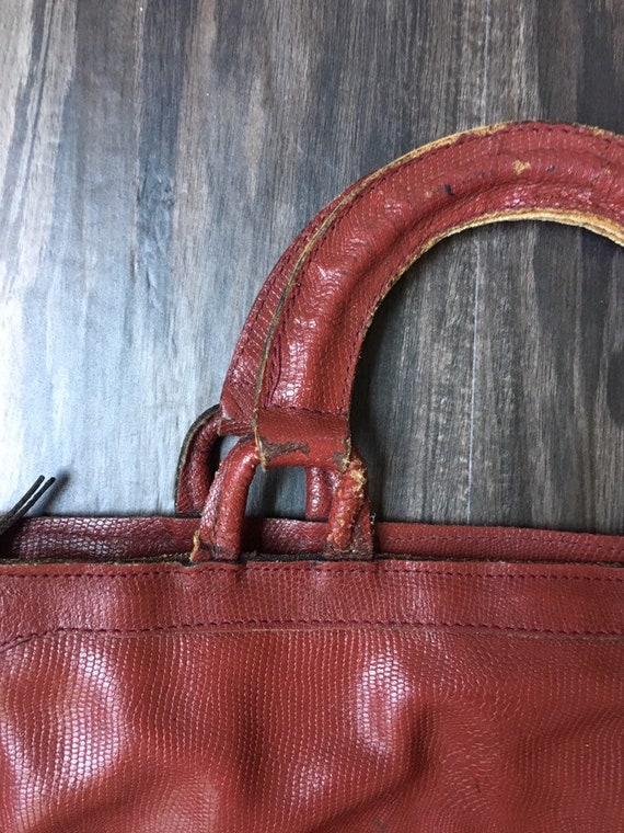 Vintage Red Leather Satchel, Vintage Crocodile Le… - image 10