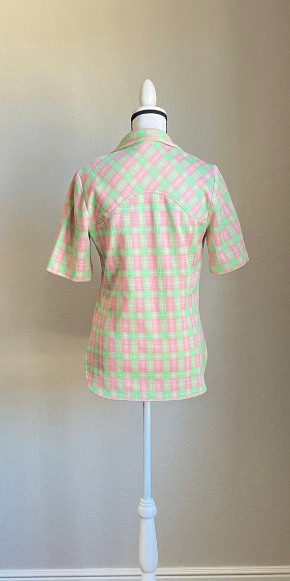 1950s Hand Made Plaid Top, 1960s Pastel Tunic Blo… - image 6