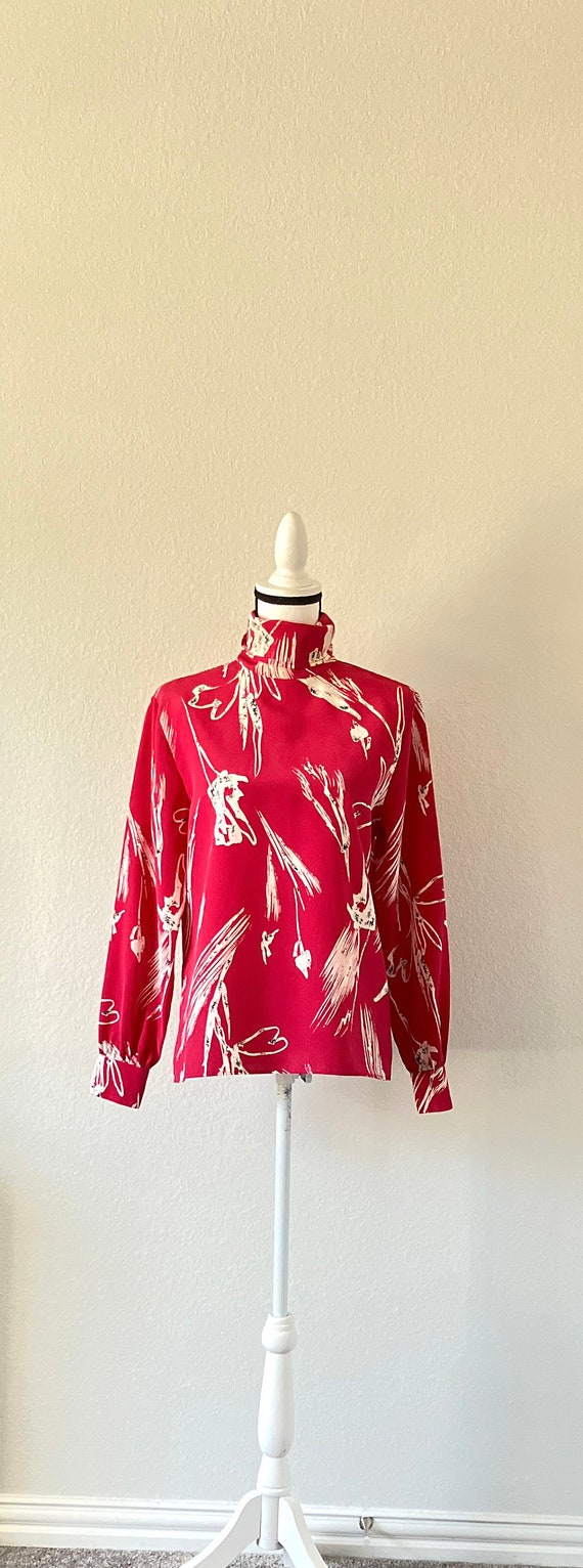 1980s High Neck Blouse, Vintage Magenta Pink and … - image 2