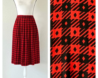 1980s Red and Black Graphic Skirt, Vintage Geometric Print Skirt