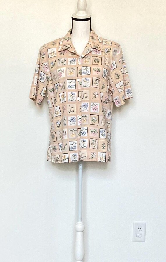 1990s Quilt Pattern Button Down Blouse - image 2