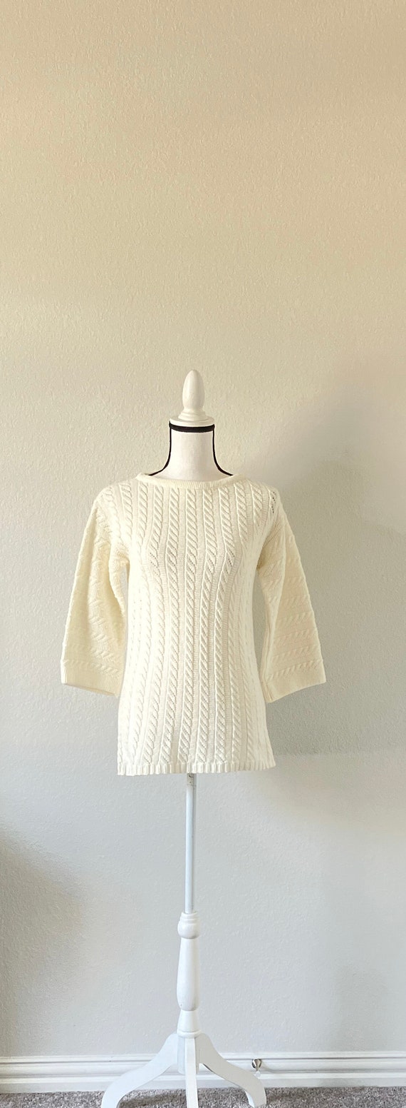 1960s Cable Knit Pullover Sweater, Vintage Ivory … - image 2