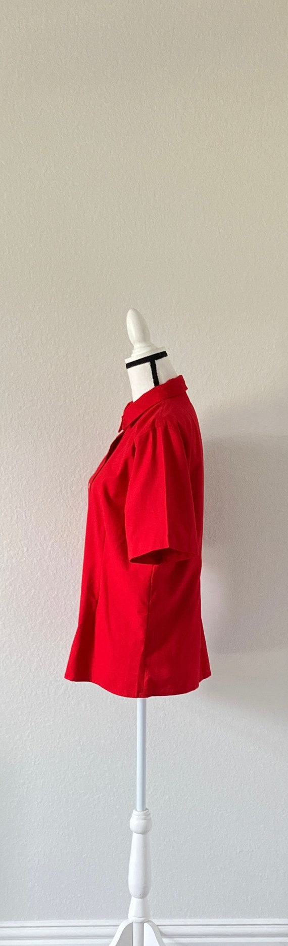 1980s Red Cotton Shirt, Vintage Short Sleeve Blou… - image 4