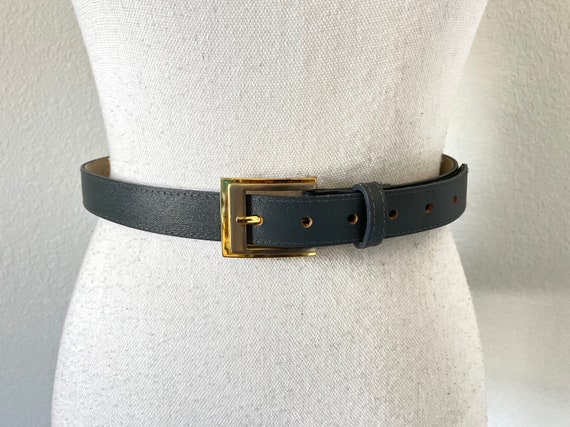 1980s Gray Faux Leather Belt, Vintage Vegan Leath… - image 1