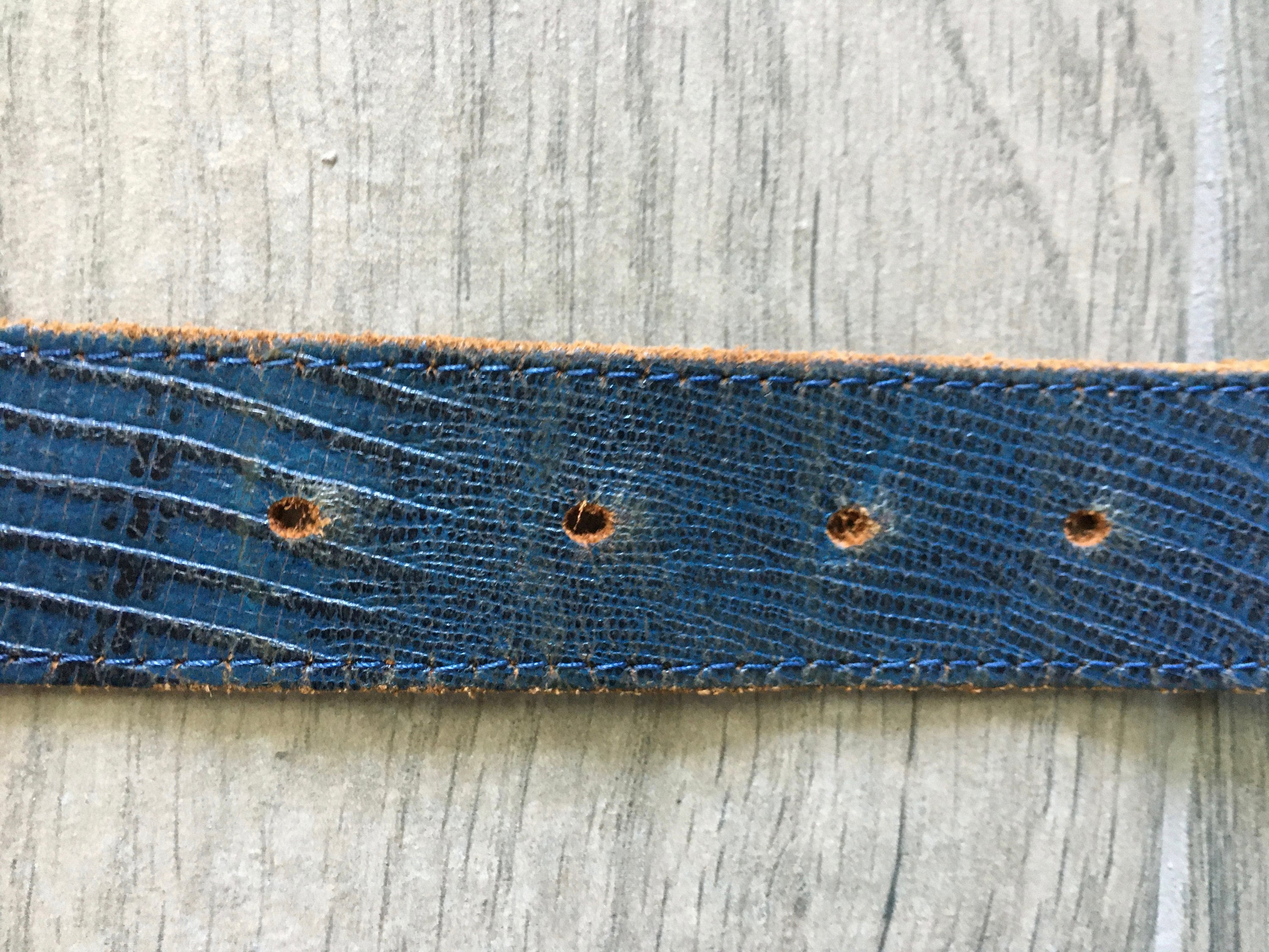 Vintage Faux Leather Blue Thin Belt Faux Alligator Print Classic Chic Retro Western Turquoise Rhinestone Studded Faux Crocodile Print  main image 3