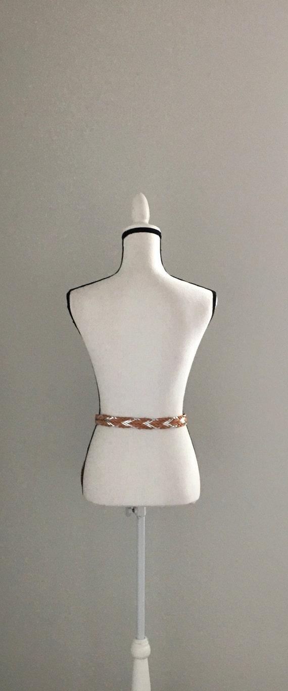 1980s Leather and Metallic Woven Belt, Vintage Tw… - image 3