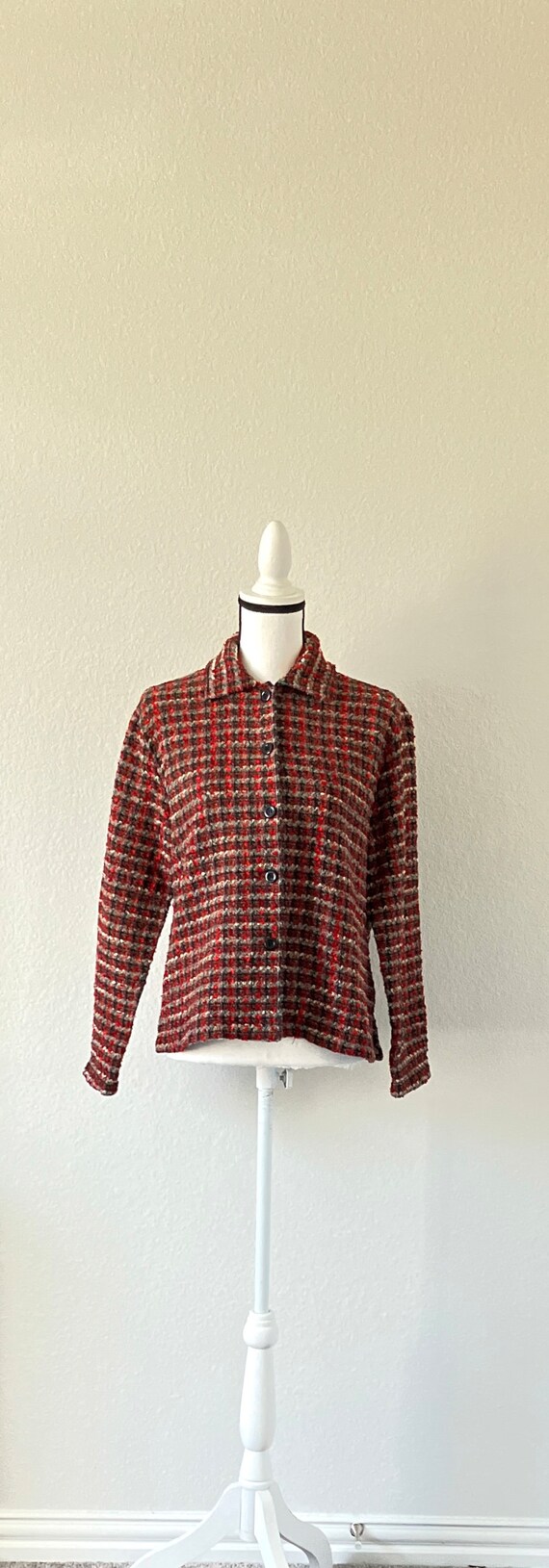 1990s Plaid Shacket, Vintage Chenille Shirt Jacket - image 2