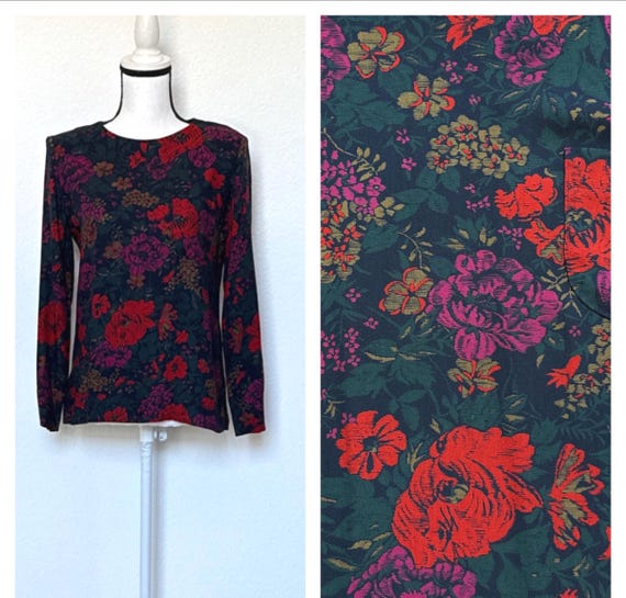 1980s 1990s Moody Floral Blouse