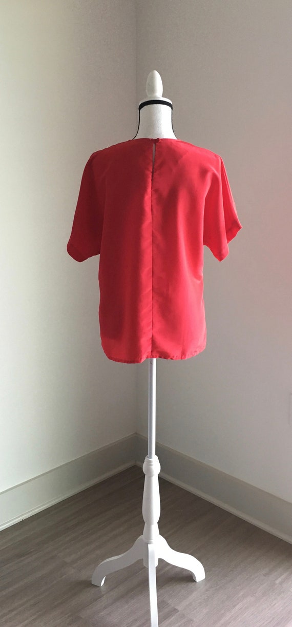 1980s Dolman Sleeve Blouse, Vintage Red Boxy Blou… - image 4