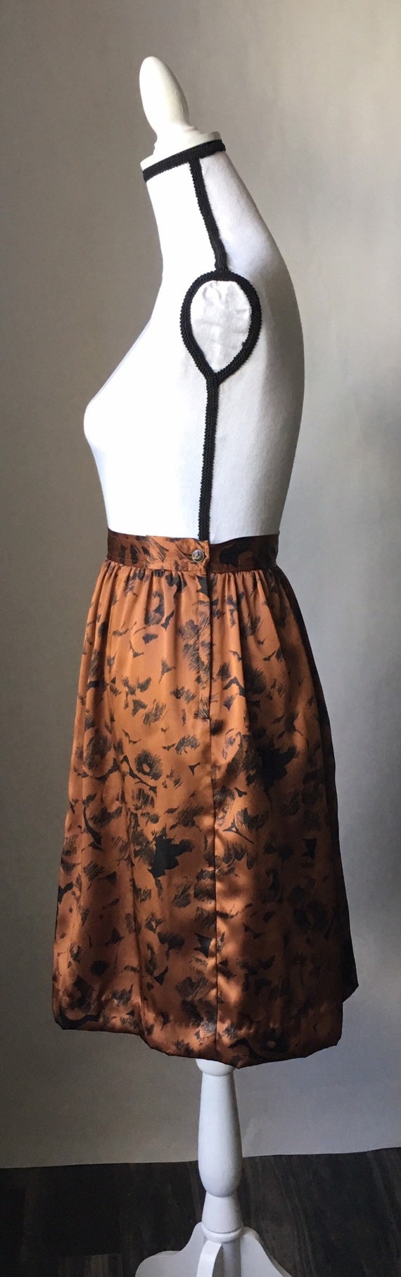 1980s Abstract Floral Print Skirt, 1980s Copper S… - image 3