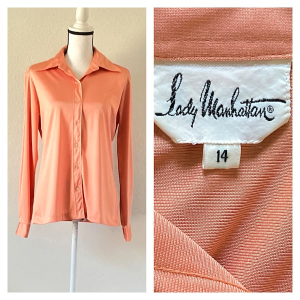 1970s Peach Blouse, 1980s Shirt with Pointy Collar