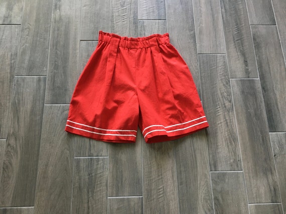 1980s Red Sailor Shorts, Vintage High Waisted Cot… - image 8