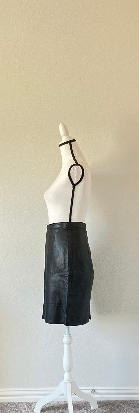 1980s Black Leather Skirt, Vintage Soft Leather P… - image 4