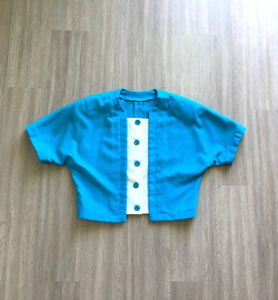 1980s Cropped Linen Jacket, Vintage Two Tone Blaz… - image 8