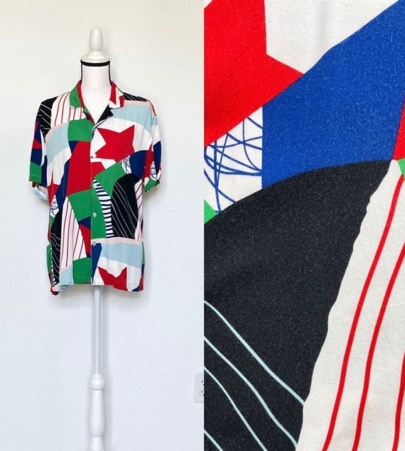 1990s Abstract Print Graphic Multicolored Shirt - image 1
