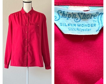 1980er Jahre Fuchsia Seidenbluse, Vintage Magenta Bluse