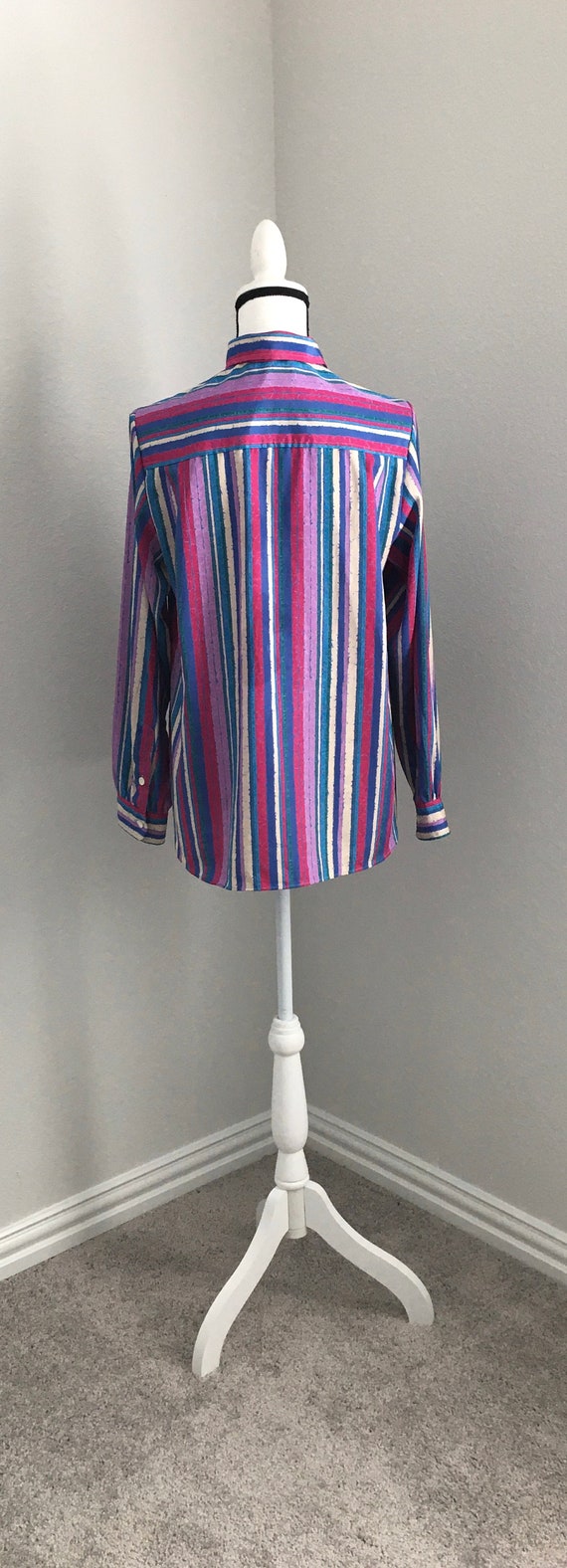 1980s Striped Bow Collar Blouse, Vintage Multicol… - image 6