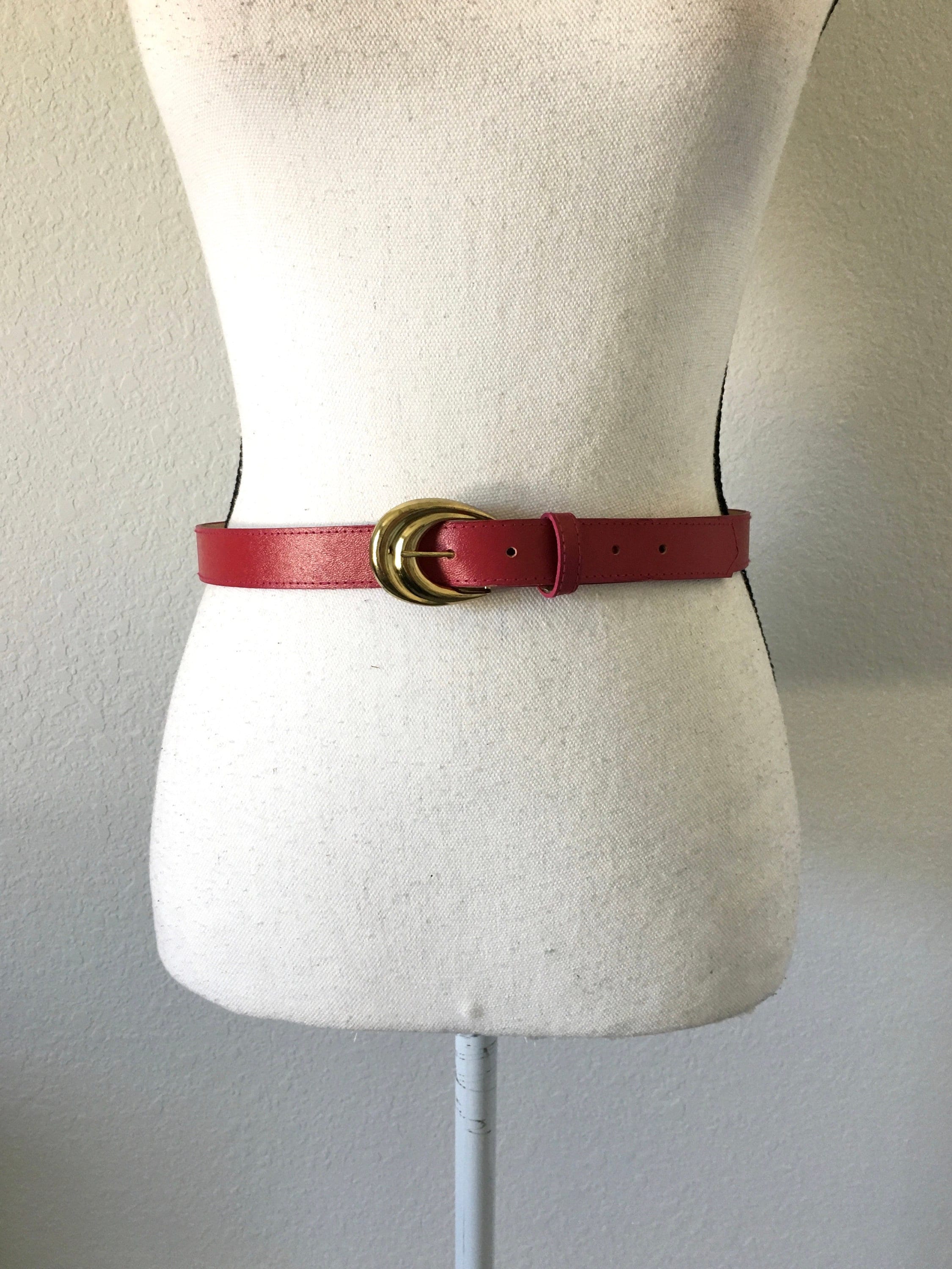 1980s Pink Faux Leather Belt With Gold Buckle - Etsy display picture 1