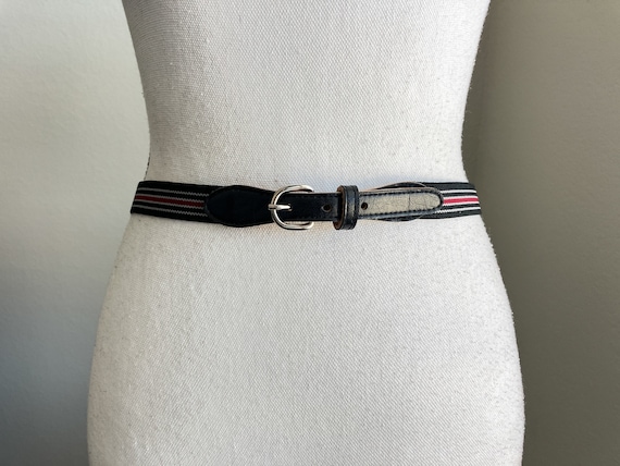 1980s Striped Stretch Belt, Vintage Mixed Materia… - image 1