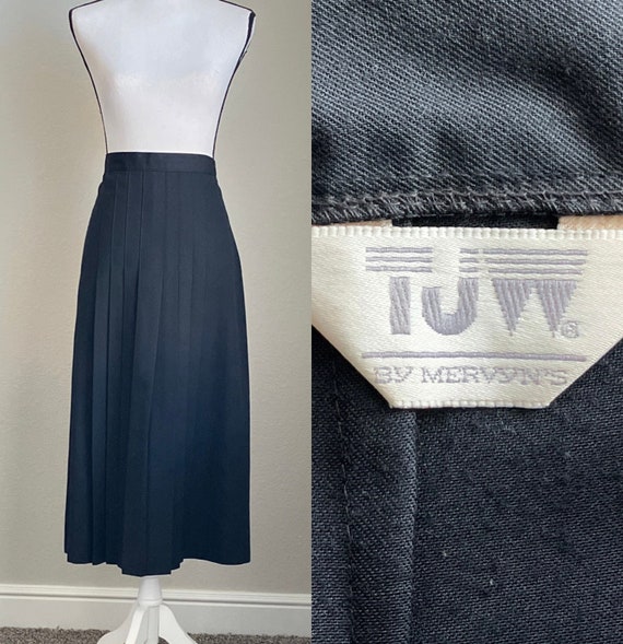 1990s Pleated Midi Skirt, Vintage Long Black Skirt - image 1