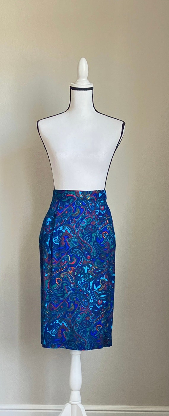 1980s Paisley Midi Skirt, 1990s Colorful Skirt - image 2