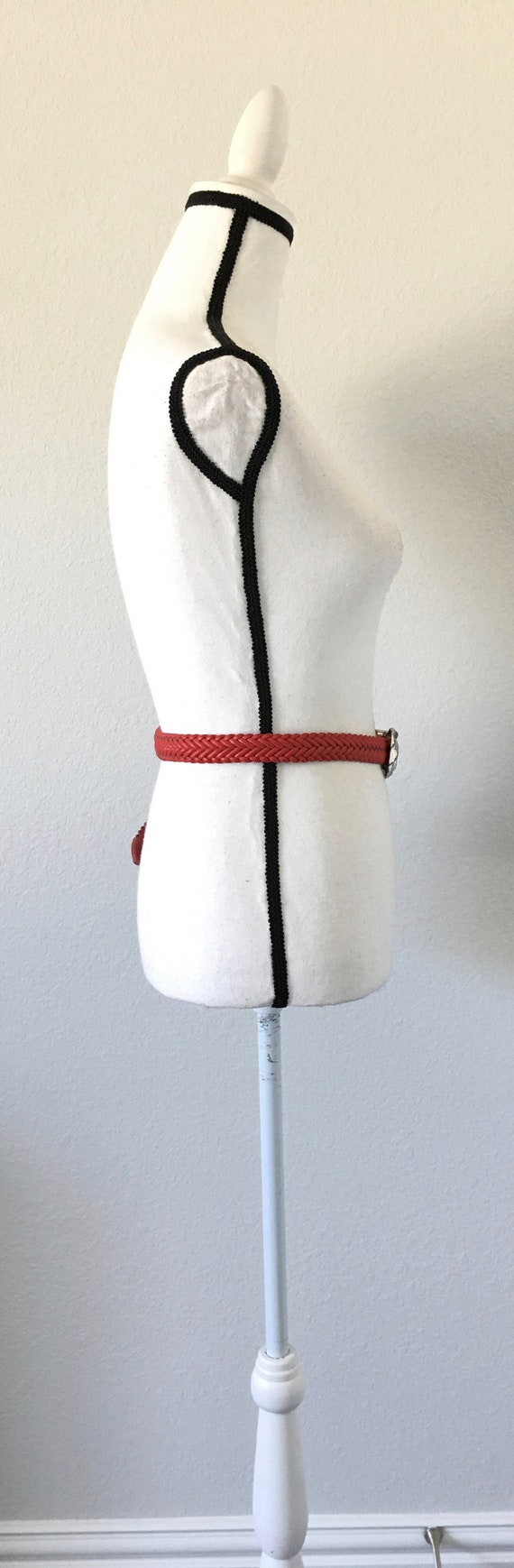 1990s Red Woven Leather Belt, Vintage Braided Lea… - image 2