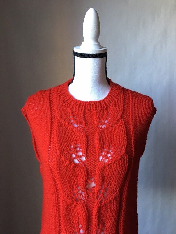 1980s Red Hand Knit Sweater, Vintage Cap Sleeve S… - image 4