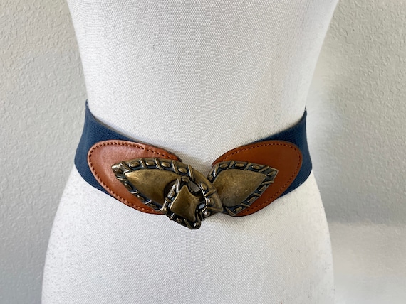 1970s Stretch Belt With Statement Buckle, Vintage Wide Cinch  display picture 3