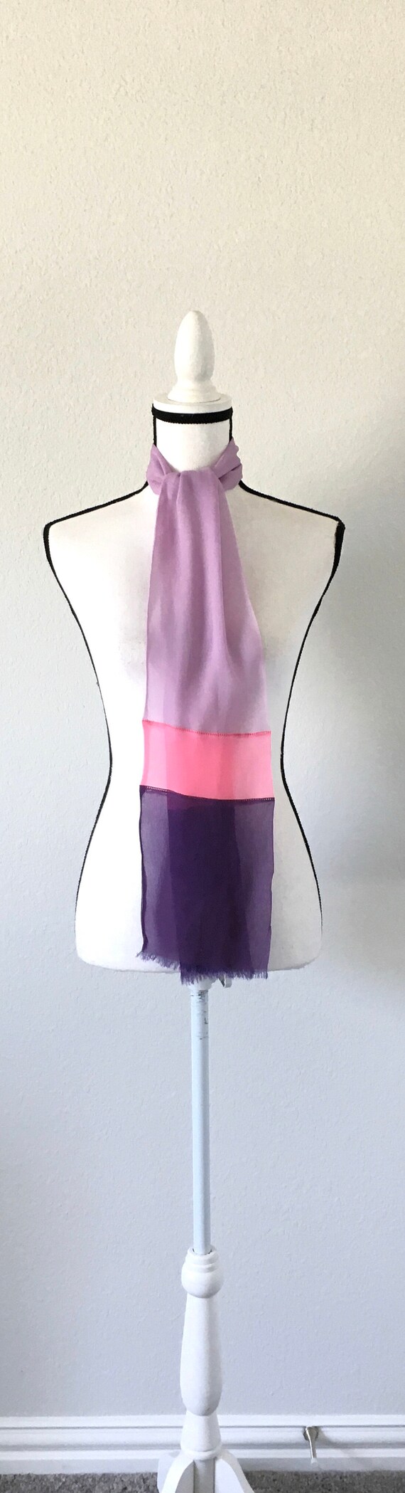 1950s Colorblock Scarf, Vintage Pink and Purple L… - image 3