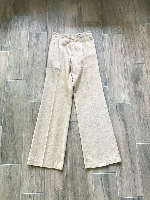 1980s Light Beige Wide Leg Trousers, Vintage Crea… - image 2