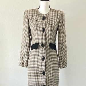 1980s Autumn Houndstooth Dress, Vintage Checkered Button Down Dress image 2