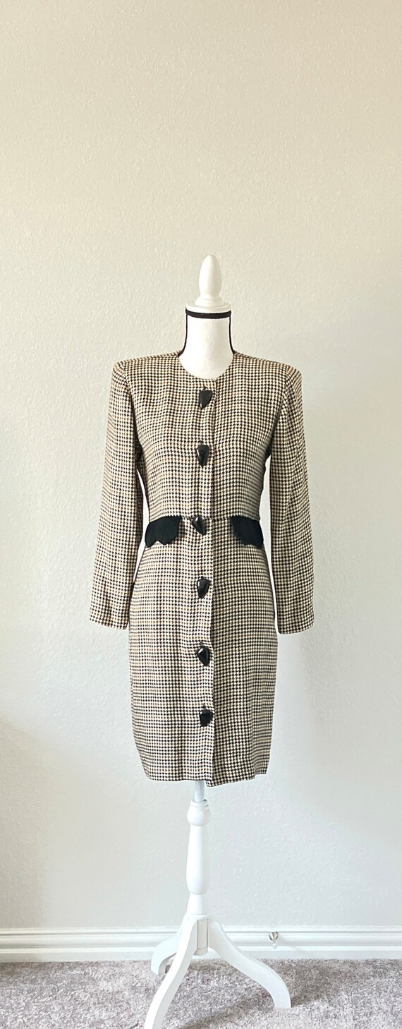 1980s Autumn Houndstooth Dress, Vintage Checkered… - image 2