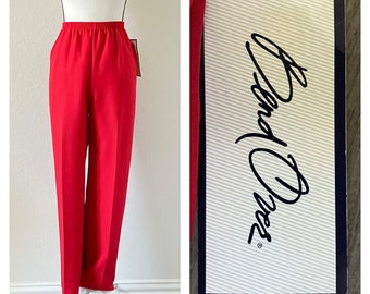 1980s Red High Waisted Trousers, Vintage Tummy Control Slacks